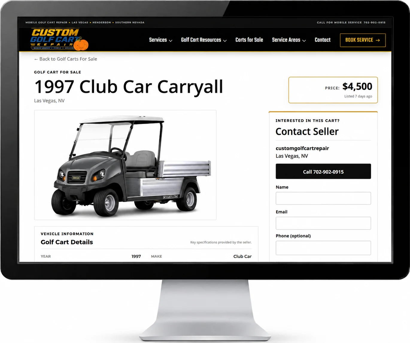 Custom golf cart dealership inventory management dashboard