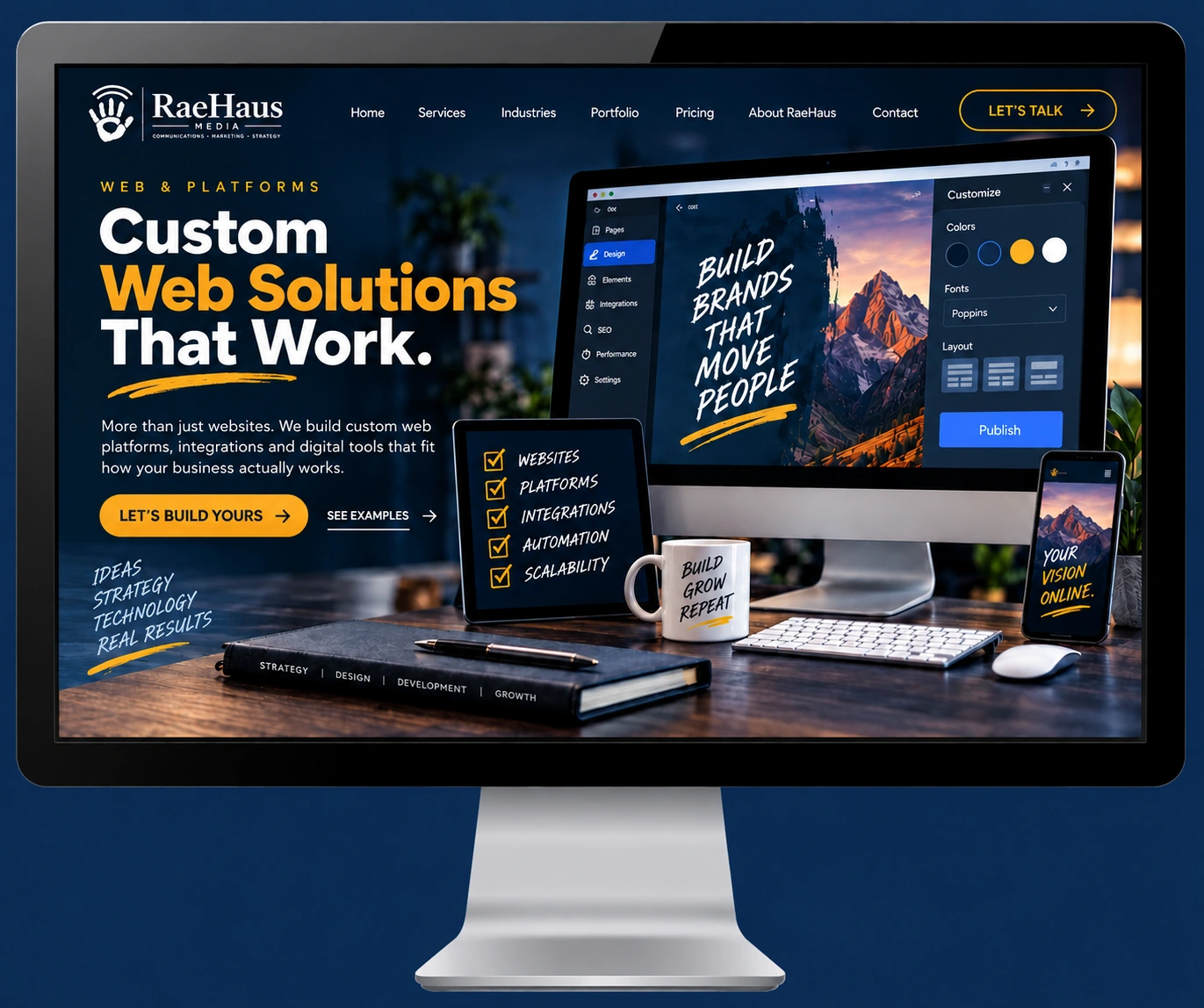Custom RaeHaus web and platform design displayed on a desktop computer